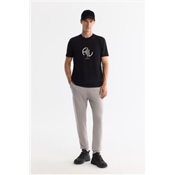 Siyah Bisiklet Yaka Elastan İnterlok T-Shirt