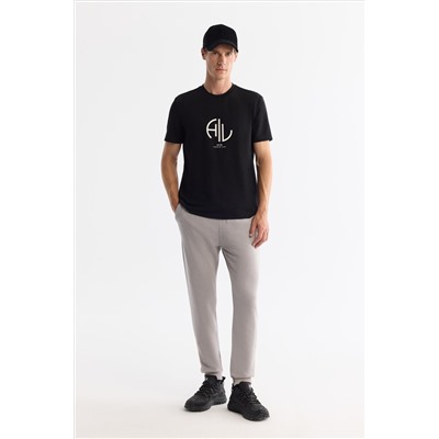 Siyah Bisiklet Yaka Elastan İnterlok T-Shirt