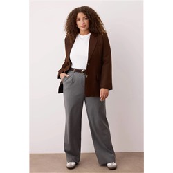 Gri Lastik Belli Wide Leg Büyük Beden Dokuma Pantolon TBBAW26AR00019