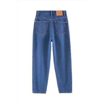 Vaquero mom fit de tiro alto Azul