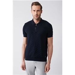 Avva Erkek Lacivert Polo Yaka Jakarlı Ribanalı Standart Fit Normal Kesim Triko T-shirt A31y5135 A31Y5135