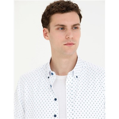Açık Lacivert Slim Fit Kısa Kollu Gömlek