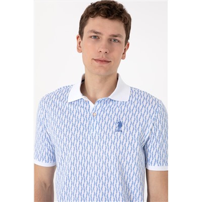 Erkek Regular Fit Polo Yaka Koyu Mavi Desenli Tişört