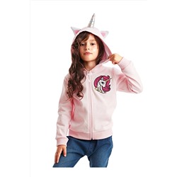 Denokids, Unicorn Kapüşonlu Fermuarlı Kız Çocuk Sweatshirt