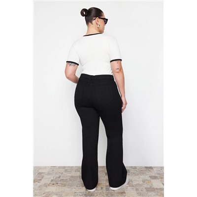 Siyah Yüksek Bel Esnek Kumaş İspanyol Paça Flare Fit Jeans TBBAW23JE00001