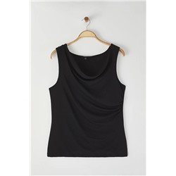Siyah Degaje Yaka Örme Büyük Beden Bluz TBBSS25AF00034