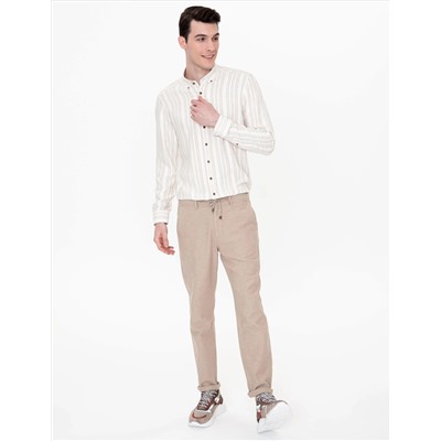 Bej Slim Fit Uzun Kollu Gömlek