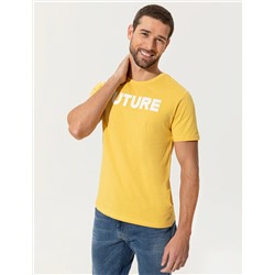 Sarı Slim Fit Baskılı Bisiklet Yaka Tişört