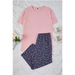 Pembe Çiçekli Kapri Örme Pijama Takımı TBBSS25AI00002