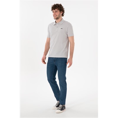 Erkek Regular Fit Polo Yaka Açık Gri Basic Tişört