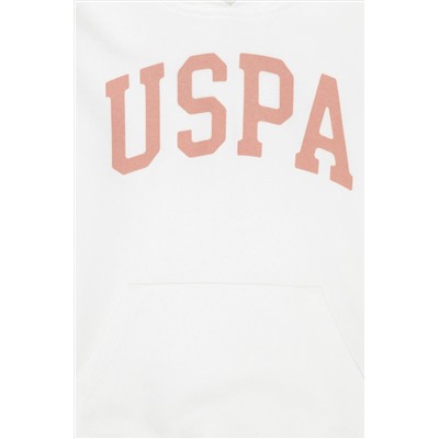 Kız Çocuk Ekru Basic Kapüşonlu Sweatshirt