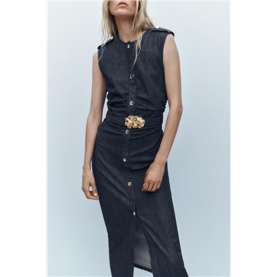 Z1975 DRAPED DENIM MIDI DRESS WITH BELT