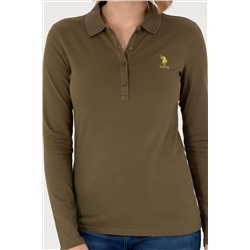 Kadın Haki Basic Polo Yaka Sweatshirt
