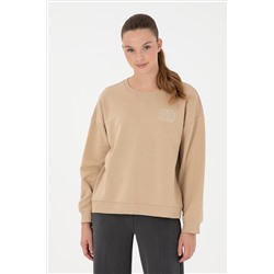 Kadın Kum Bisiklet Yaka Sweatshirt