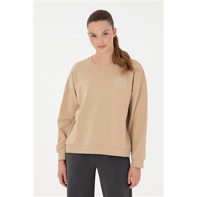 Kadın Kum Bisiklet Yaka Sweatshirt