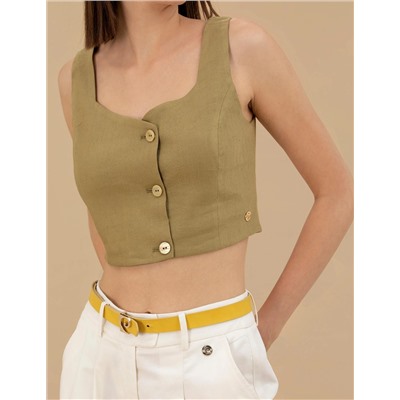Yeşil Crop Top Bluz