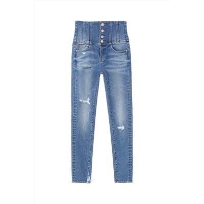 Vaquero skinny fit de tiro alto Azul