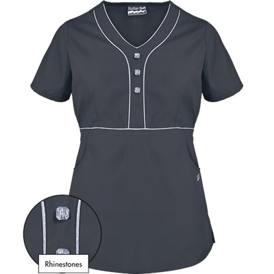 Butter-Soft Scrubs by UA™ Empire Waist Y-Neck Top w/ Rhinestone Detail