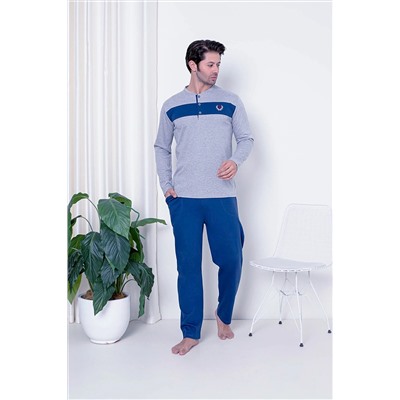 AHENGİM Man Erkek Pijama Takımı Interlok Ön Gövde Parçalı Pamuklu Mevsimlik M70062268 1-2-10001211