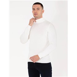 Ekru Slim Fit Yarım Balıkçı Basic Triko Kazak