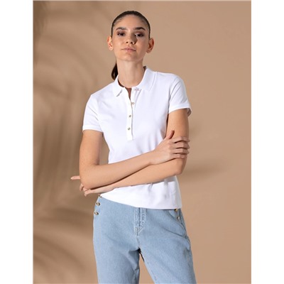 Beyaz Slim Fit Polo Yaka Basic Tişört