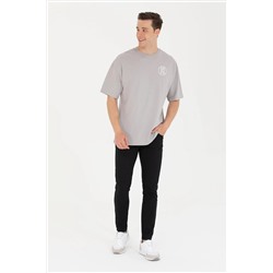 Erkek Gri Long Fit Bisiklet Yaka Tişört
