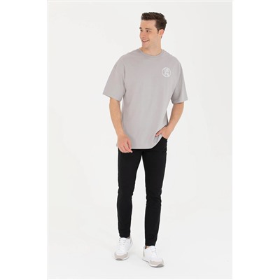Erkek Gri Long Fit Bisiklet Yaka Tişört