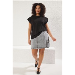 Siyah Regular Fit %100 Pamuk Örme Büyük Beden T-shirt TBBSS25BF00004