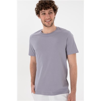 Erkek Regular Fit Bisiklet Yaka Gri Basic Tişört
