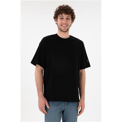 Erkek Oversize Fit Bisiklet Yaka Siyah Tişört