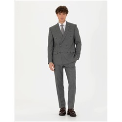 Kruvaze Çizgili Füme Ekstra Slim Fit Takım Elbise