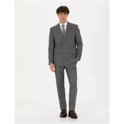 Kruvaze Çizgili Füme Ekstra Slim Fit Takım Elbise