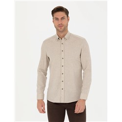Bej Slim Fit Uzun Kollu Gömlek
