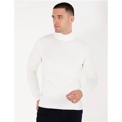 Ekru Slim Fit Yarım Balıkçı Basic Triko Kazak