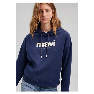 MaviLogo Baskılı Kapüşonlu Lacivert Sweatshirt 168334-70488