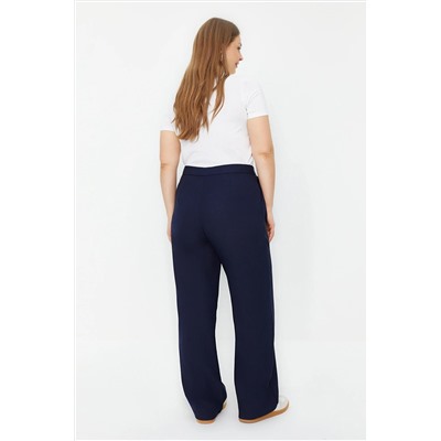 Lacivert Wide Leg/Geniş Paça Büyük Beden Kumaş Pantolon TBBAW24AR00033