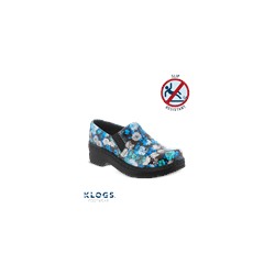 Klogs Naples Closed Back Leather Clog Blue Flower Patent