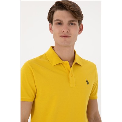 Erkek Slim Fit Polo Yaka Sarı Basic Tişört
