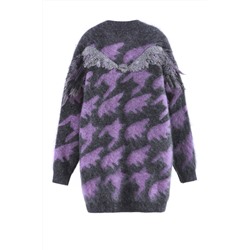 Chaqueta larga de lana y mohair Gris y violeta jaspeado