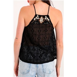 Top de guipur Negro