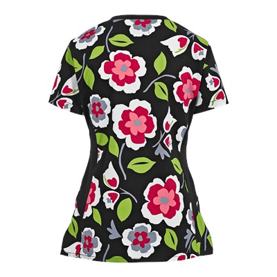White Cross Scrubs Matisse Blooms Print Top