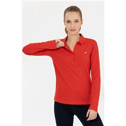 Kadın Kırmızı Basic Polo Yaka Sweatshirt