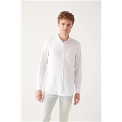 Avva Erkek Beyaz Düğmeli Yaka Dokulu Pamuklu Slim Fit Dar Kesim Gömlek E002050