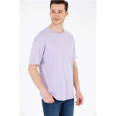 Erkek Lila Oversize Bisiklet Yaka Tişört