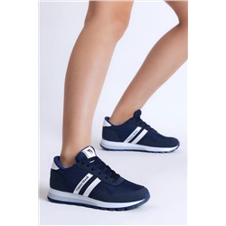 Tonny Black Unisex Lacivert Beyaz Nefes Alabilen Kumaş Şeritli Bağcıklı Spor Ayakkabı TBPS010