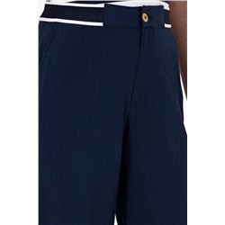 Kadın Lacivert Loose Fit Kanvas Pantolon