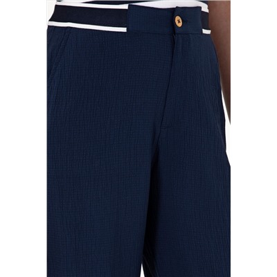 Kadın Lacivert Loose Fit Kanvas Pantolon