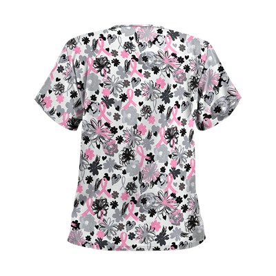 UA Painted Pink Ribbons White Print Scrub Top
