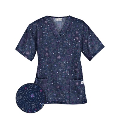 UA Soft Stitch Navy Print Scrub Top