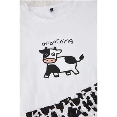 Ekru Animal Desenli Örme Pijama Takımı TBBSS25AI00066